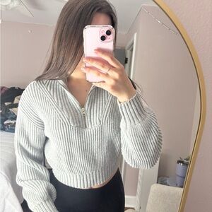Garage Gray V-Neck Cropped Sweater